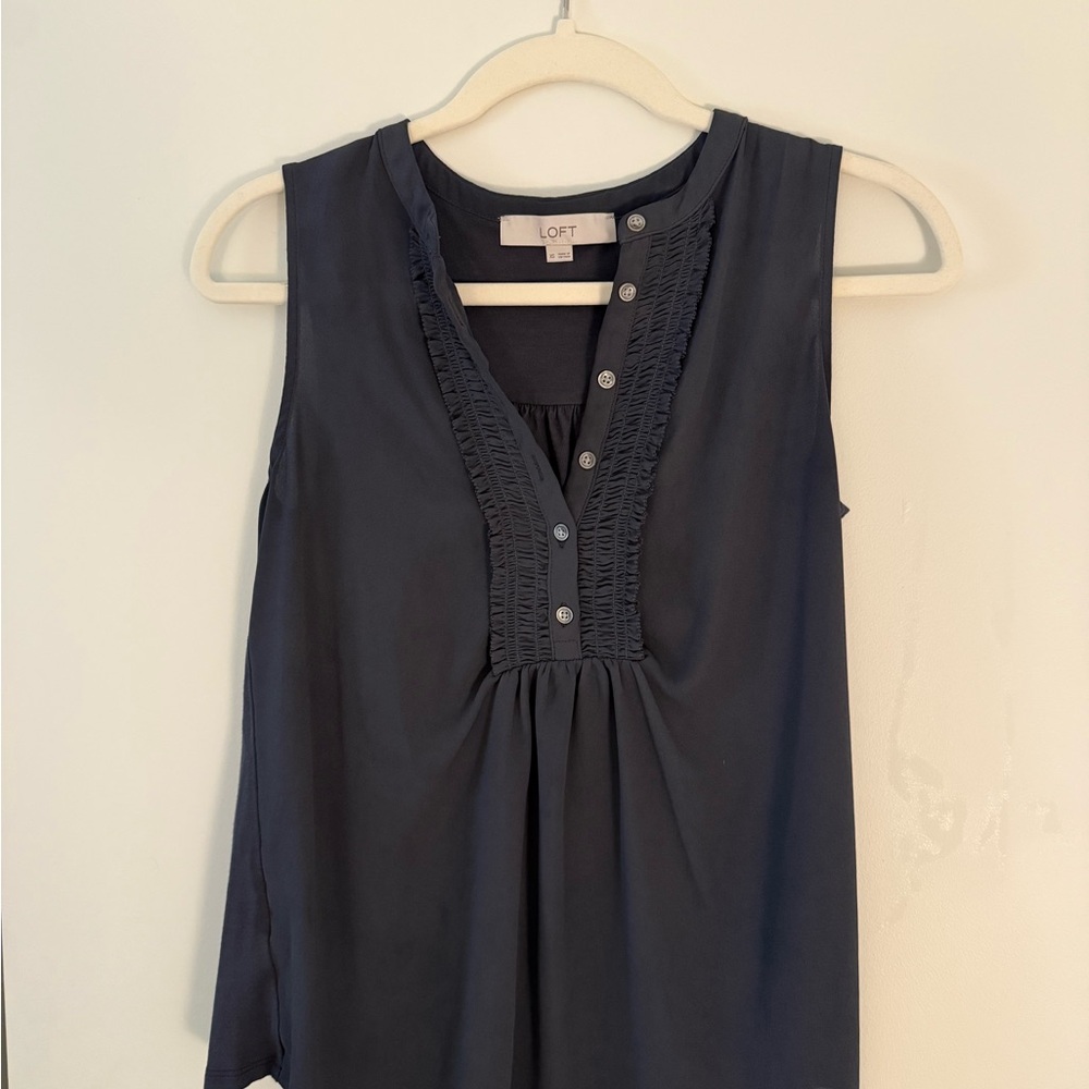 LOFT Navy Sleeveless Blouse with Button Detail